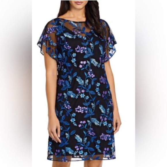 Adrianna Papell Dresses & Skirts - Adrianna Papell Black Dress with Blue and Purple Embroidery size 10